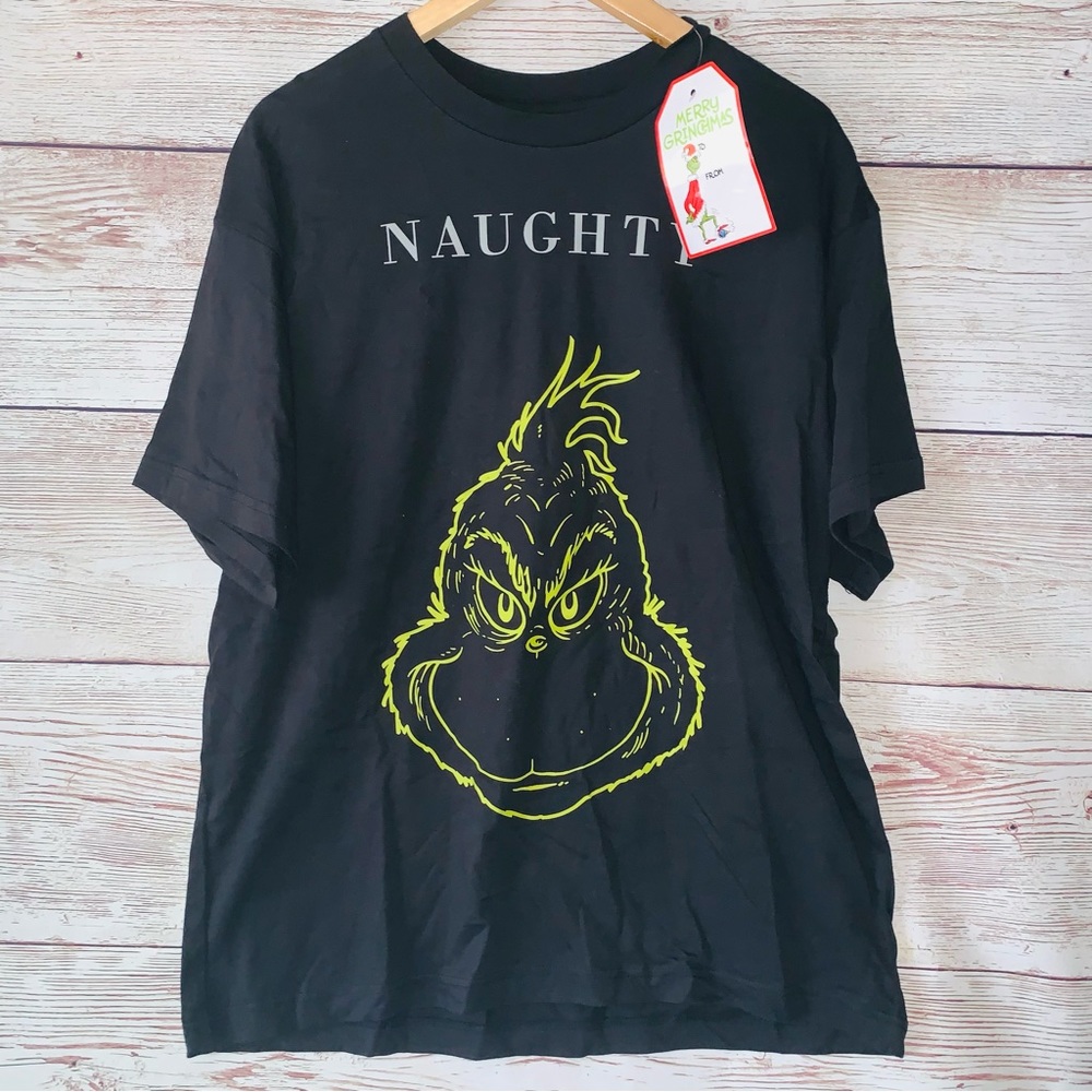 New The Grinch Dr Seuss Mens Black Tee Shirt Short Sleeves Size Medium